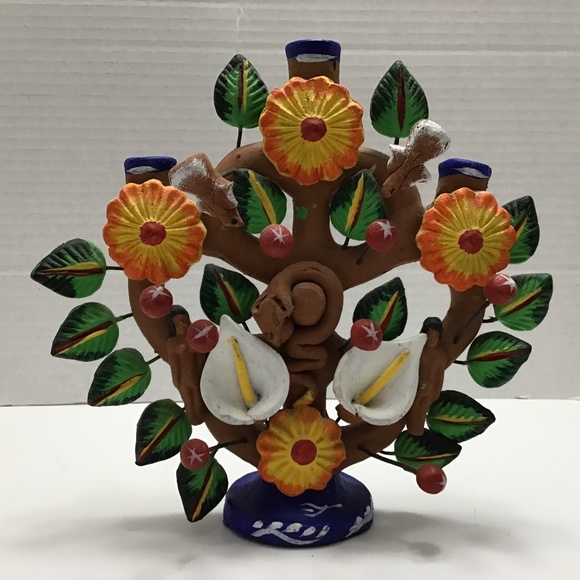 Mexican Accents Vintage Mexican Tree Of Life Folk Art Pottery Clay